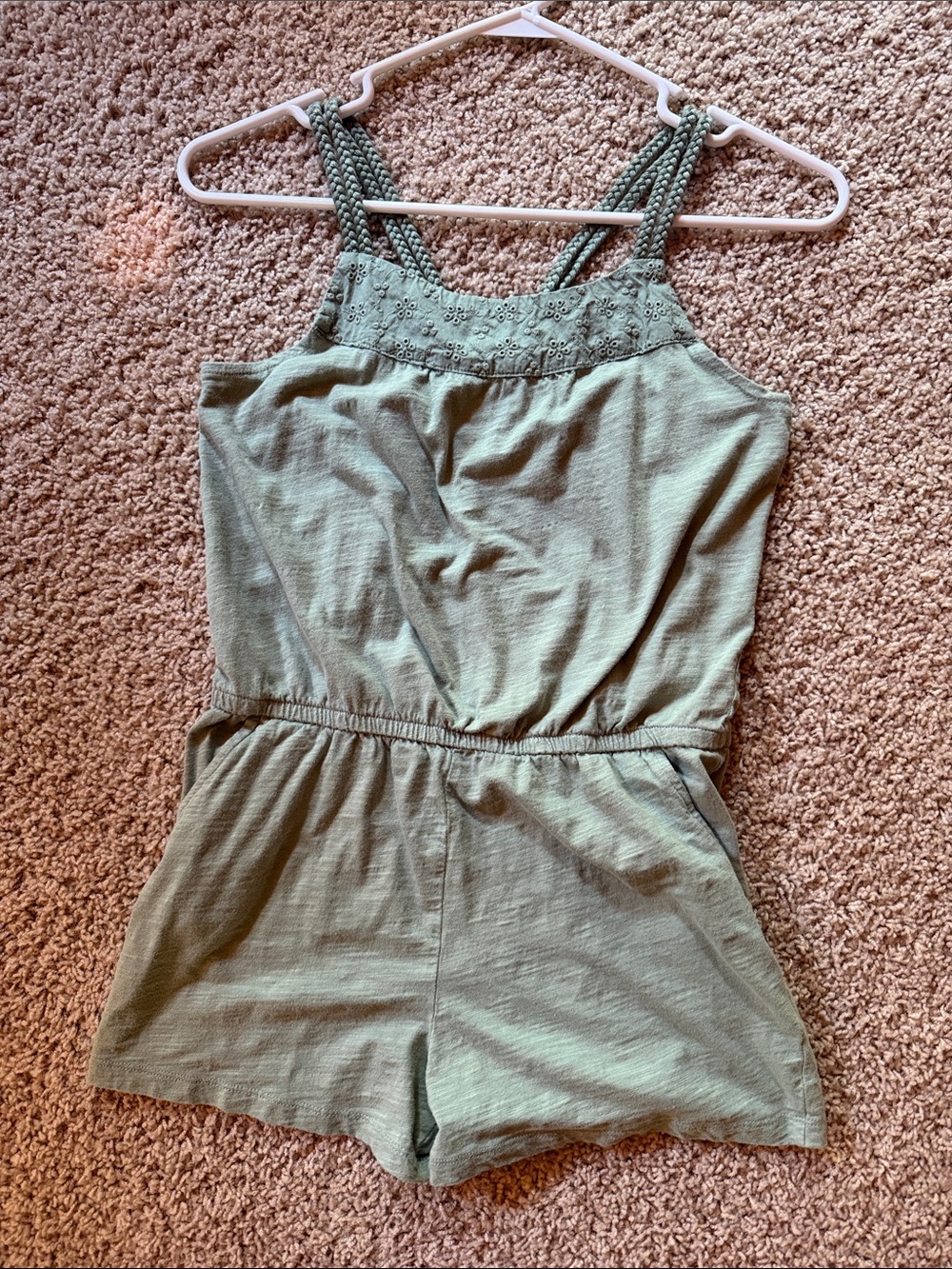 OshKosh B'gosh sage Green Braided-Strap Romper